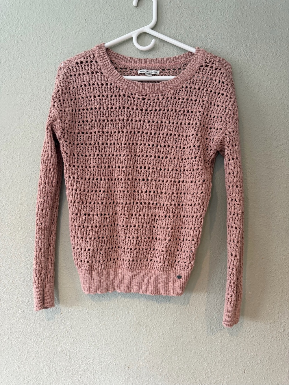 American Eagle Outfitters Open-Knit Crewneck Sweater - Dusty Pink